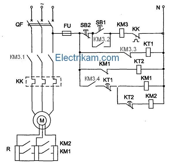 Схема пуска двигателя с фазным ротором
