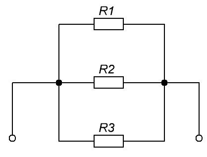 Электрическая цепь, состоящая из трех параллельно соединённых проводников