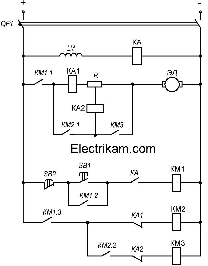 Схема пуска ДПТ НВ функции тока