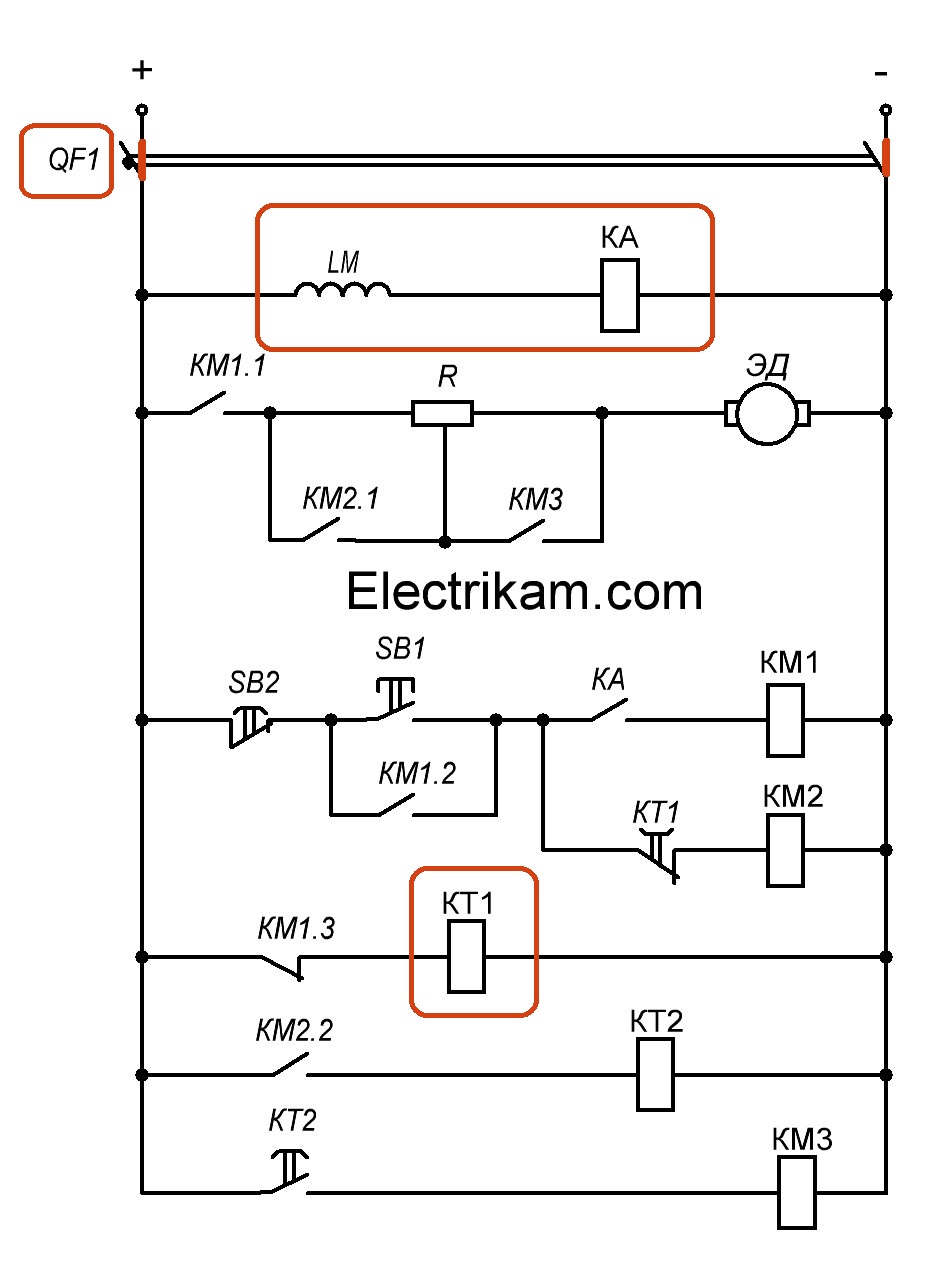 Схема пуска ДПТ НВ в функции времени