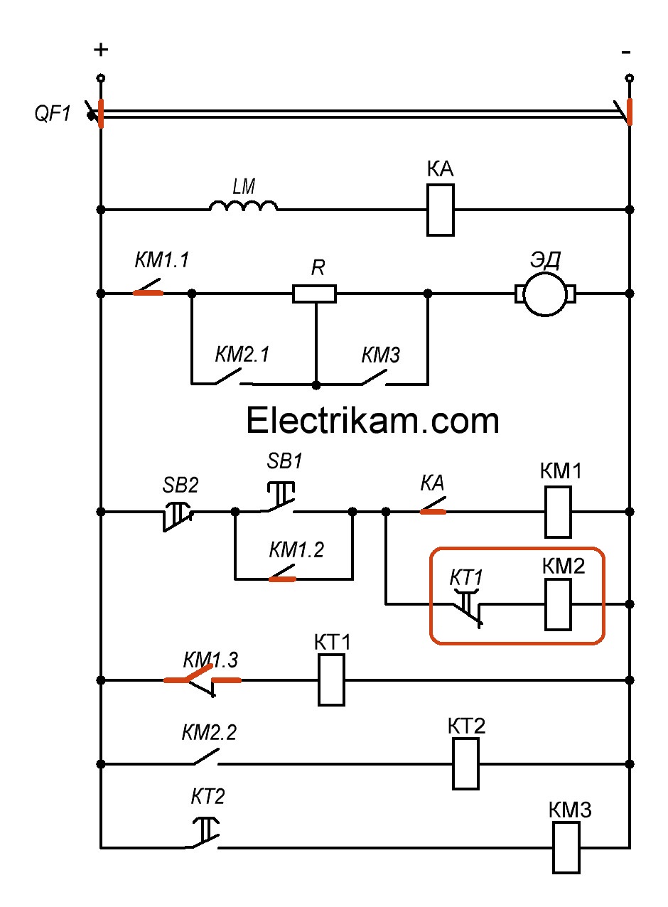 Схема пуска ДПТ НВ в функции времени