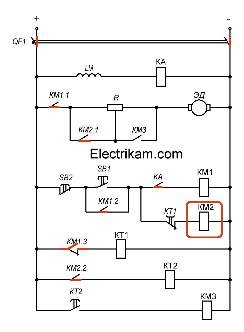 Схема пуска ДПТ НВ в функции времени