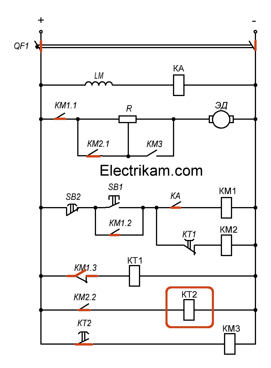 Схема пуска ДПТ НВ в функции времени