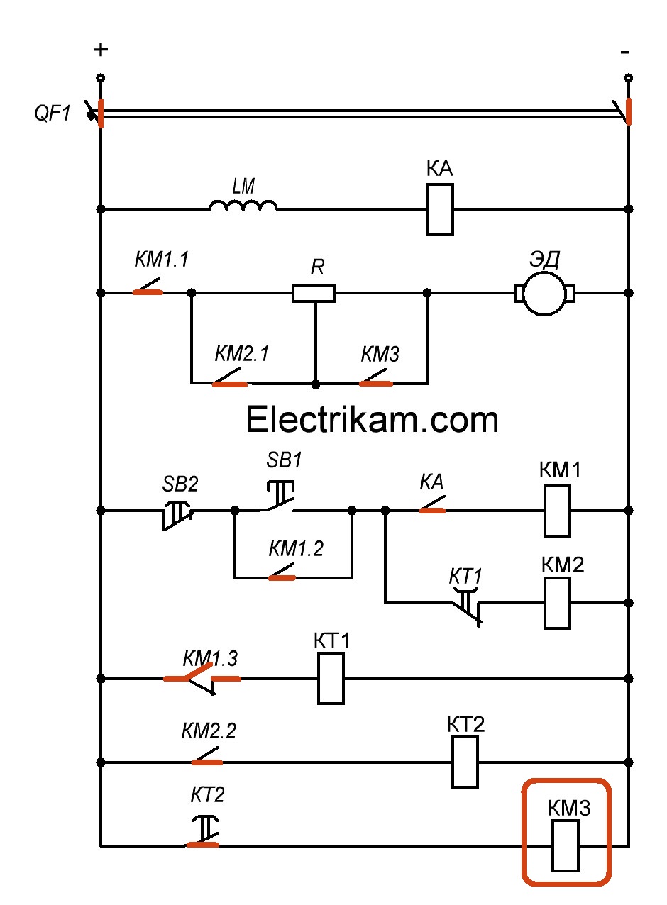 Схема пуска ДПТ НВ в функции времени