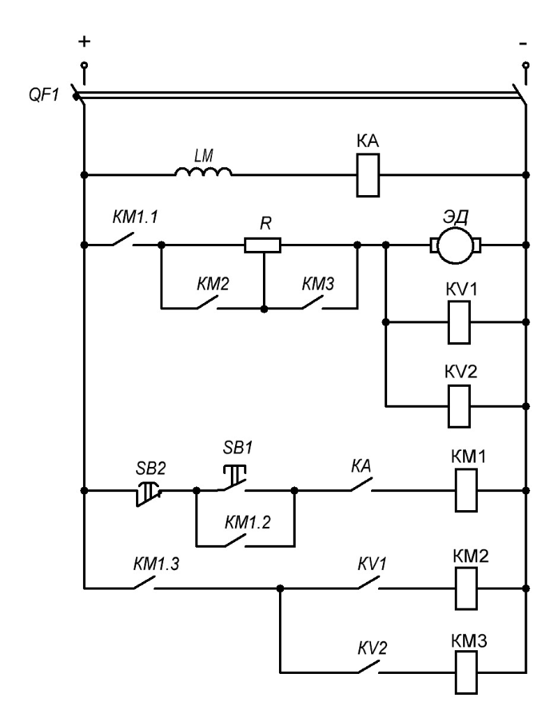 Gif анимация работы схемы пуска двигателя постоянного тока независимого возбуждения функции ЭДС