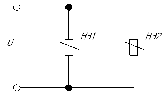 Рисунок 3 - Электрическая цепь с параллельно соединенными нелинейными элементами.